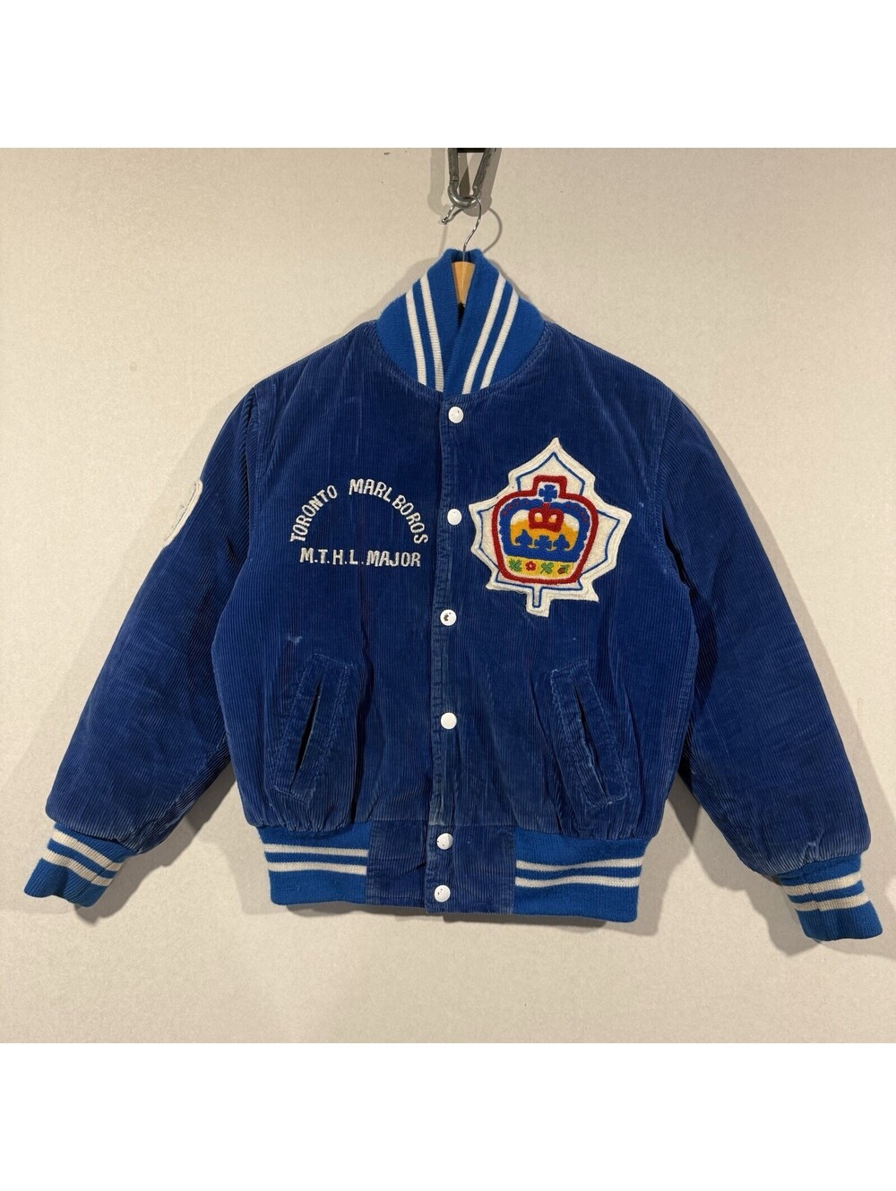 Vintage 70s 80s Toronto Marlboros Hockey Corduroy Bomber Jacket Youth L Boys